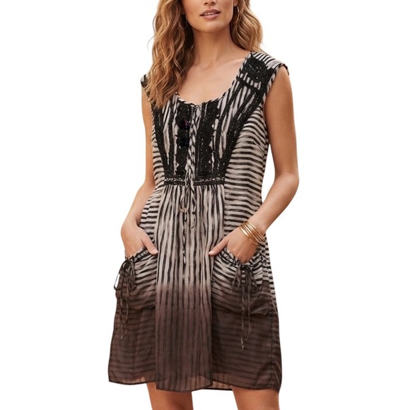 Nanette Lepore Dresses & Skirts - Anthropologie Nanette Lepore 100% Silk Embroidered Ombre Chocolate Brown Boho 8